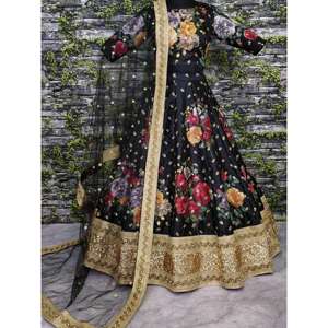 Magnifique designer de vêtements de fête de couleur noire brodé Lehenga Choli - Product Image 6