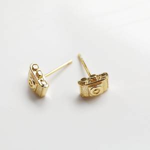 Boucles d'oreilles clous tendance en argent sterling 925 plaqué rhodium, motif mini appareil photo 13x10mm, couleur or, cadeau pour femme photographe - Product Image 2