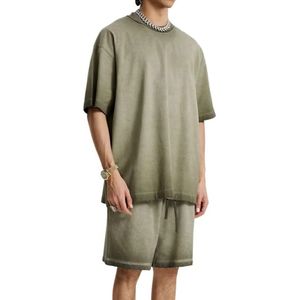 Sustainable Khaki Garment Dyed Acid Wash <b>Set</b> 280gsm Relaxed Fit Cotton Short <b>Set</b> Summer Co-ord Streetwear Fashion Outfit <b>Set</b> - Product Image 4