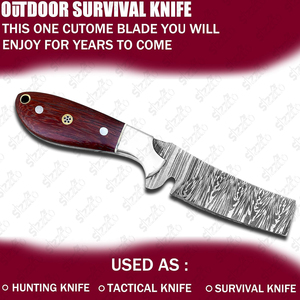 Couteau de boucher artisanal en acier Damas, couteau de chasse et de camping à lame fixe avec étui en cuir – Style cowboy personnalisé - Product Image 3