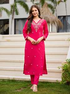 Designer Hand Embroidery Work Roman Silk <b>Kurti</b> With Roman Silk Bottom And Chinon Digital Floral Print Dupatta Ready To Wear Set - Product Image 2