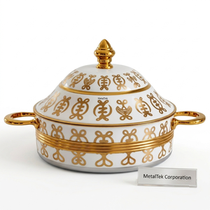 Luxury Gold Stainless Steel Arabian Casserole Hot <b>Pot</b> Thermal Insulated Food Warmer Chafing Dish Serving <b>Pot</b> <b>Set</b> For Home Hotels - Product Image 1
