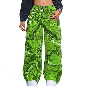 Pantalones Cargo Morados Estampados de Cintura Alta para Mujer, Estilo Urbano Holgado, Largos, con Múltiples Bolsillos, Transpirables, de Poliéster - Product Image 3