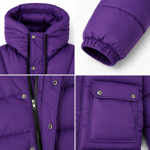 Heat Transfer Printed Puffer Jacket Insulated Hood Polyester Outer Shell <b>Snap</b> <b>Fastening</b> Cold Weather Streetwear Outerwear Coat - Product Image 4