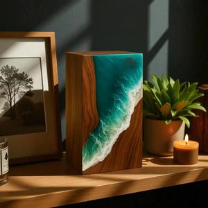 โกศบรรจุอัฐิทำมือจากไม้พะยูงลายคลื่นทะเล ขนาดกลาง 9x5.5 นิ้ว - Product Image 1
