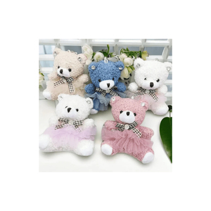 <b>Cute</b> Plush <b>Bear</b> Keychain 3D Cartoon Soft Toy White Faux Fur Red Check Bow - Product Image 6