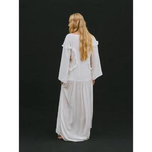 Vestido largo blanco con volantes para mujer, vestido holgado de manga larga, elegante vestido bohemio con cuello en V - Product Image 6