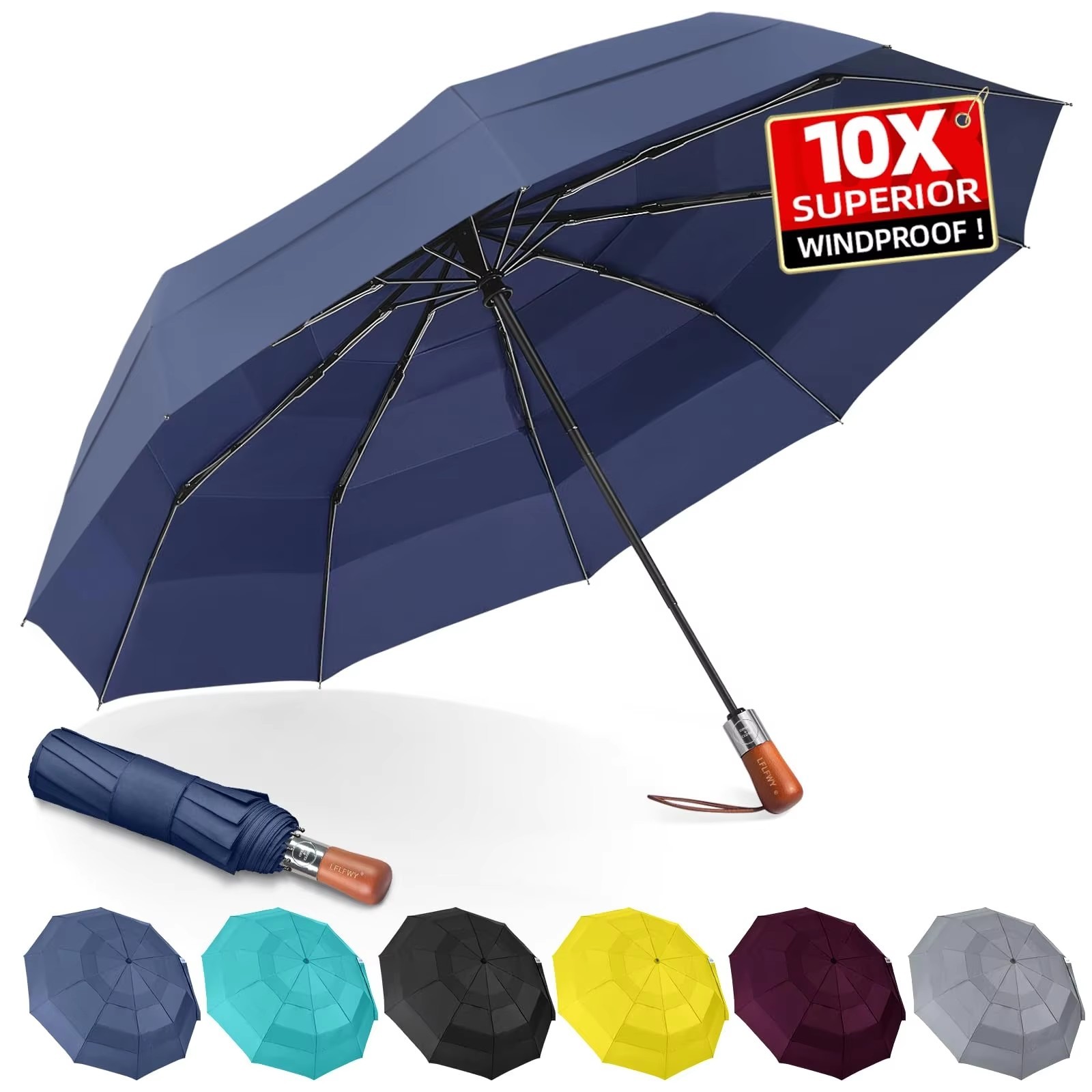 Paraguas plegable azul automático