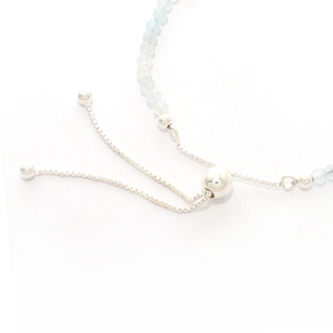 Premium 925 silver bangles Aquamarine beaded bolo <b>bracelet</b> Soft flex wire box chain gift - Product Image 4