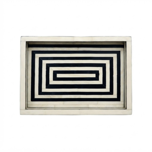 Plateau décoratif fait main en os incrusté rouge, motif marocain, avec poignées, pour table basse, ottoman, ou comme plateau de rangement pour coiffeuse - Product Image 3