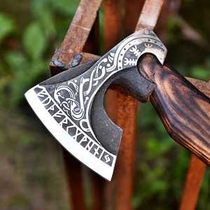 <b>Hand</b> Forged Tomahawk Axe With Wooden Handle And Checkered Leather Grip Outdoor Survival <b>Tool</b> - Product Image 5
