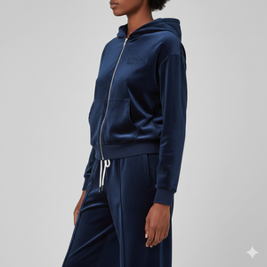 Sudadera con capucha y pantalones deportivos Ranzia personalizados de talla grande, ecológicos, con pedrería, cremallera completa, bordado desgastado y parches - Product Image 2