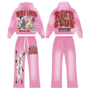 Pantalones de chándal de doble cintura estilo hip hop con estampado DTG vintage, efecto lavado, tejido de punto, para otoño, con logotipo y estampado gráfico serigrafiado. - Product Image 2