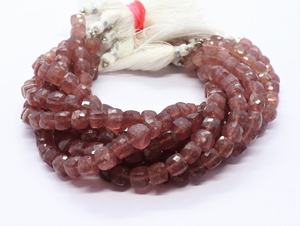 Cuentas facetadas de cuarzo fresa natural en forma de cubo 3D de 6-7 mm, cuentas de piedra preciosa de cuarzo fresa rojo de 8 pulgadas para la fabricación de joyería. - Product Image 6