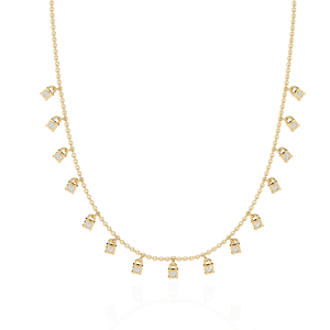 10K 14K 18K Yellow Gold Fringe Choker <b>Necklace</b> Delicate Station Chain Round Cut Lab Grown Diamond Lock Dangle Charms <b>Necklace</b> - Product Image 4