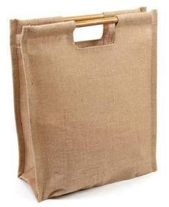 100% sac fourre-tout en jute de taille moyenne recyclable écologique toile réutilisable Logo personnalisé poignées en bois pour les sacs à provisions à usage quotidien - Product Image 1