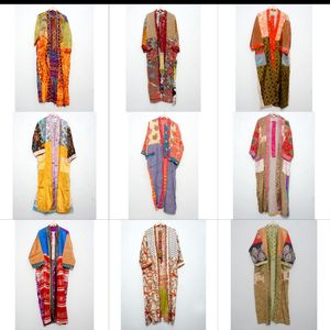 Designer Floral Print Vintage Silk Sari Kimono <b>Robe</b> Casual Summer Intimates <b>Beach</b> Nightgown Floor-Length Kimono <b>Robe</b> - Product Image 1