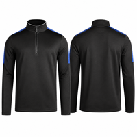 Kaos Latihan Lengan Panjang Kerah V Custom Quarter-Zip, Panel Bahu Biru, Cepat Kering, Menyerap Keringat, untuk Tim