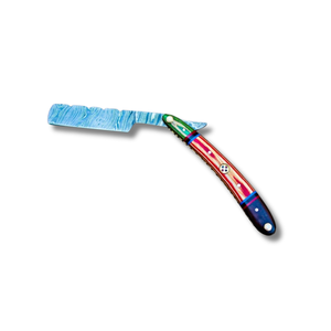 Couteau pliant artisanal en acier Damas, manche en bois coloré et Micarta, étui en cuir, couteaux utilitaires de chasse A&M Enterprises - Product Image 1
