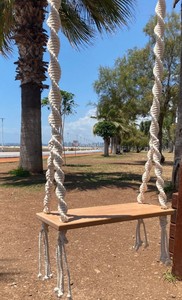 Columpio de madera hecho a mano con macramé, decoración boho, columpio de árbol para adultos - Product Image 3