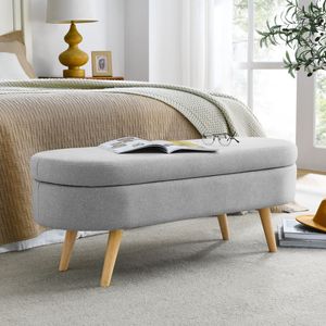 Oval Ottoman <b>Storage</b> Bench with <b>Grey</b> Rubber Wood Legs 43.5\"x16\"x16\" Patio Bench - Product Image 2