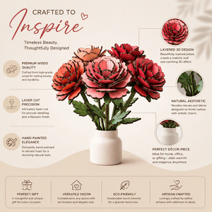 Ramo de Flores de Madera Hecho a Mano de Lujo con Florero | Arreglo Floral en Capas Cortado con Láser 3D para Decoración de Mesa en Hogar, Oficina o Sala de Estar - Product Image 5