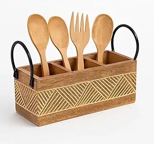 Elegante Portacubiertos de Madera Moderno y Ecológico FAIZA CRAFT para Cubiertos y Vajilla Hecho en India - Product Image 6