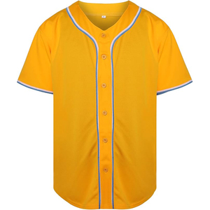 Unisex Yellow Baseball Jersey Short Sleeve Button <b>Down</b> Breathable Polyester Sport Top Adult Regular Fit - Product Image 1