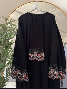 Women Brown Embroidered Abaya <b>Long</b> Sleeve Floor Length Modest <b>Dress</b> V Neck Plus Size Middle East Style Daily Wear - Product Image 4