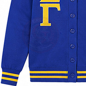 Cardigan bleu pour femme Sorority Sigma Gamma SGR, pull brodé avec logo lettres grecques, manches longues, col en V tricoté - Product Image 5