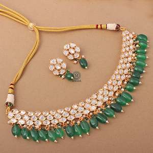 Emerald Green Polki Choker Set-Fine Jewelry by Akshita - Product Image 3