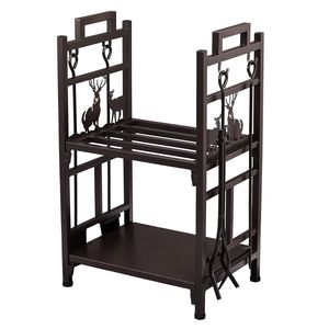 Porta Legna a Doppio Strato in Metallo Marrone con Motivo Animale e Attrezzi, Supporto per Legna in Acciaio - Product Image 2
