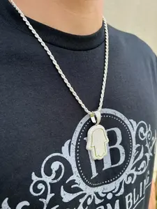 Collar de Lujo con Colgante de Mano de Hamsa, Micro Pavé de Diamantes de Moissanita, Joyería Hip Hop, Cadena de Oro y Plata con Mano de Hamsa - Product Image 6