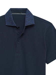 High Quality Men's Navy <b>Blue</b> Contrast Collar <b>Polo</b> <b>Shirt</b> Floral Patterned Collar Breathable Cotton Golf <b>Polo</b> T-<b>Shirt</b> - Product Image 6