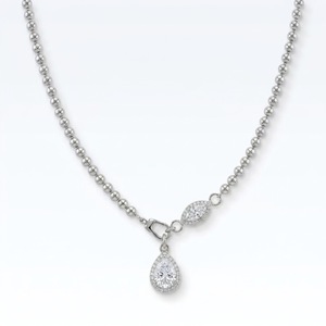 Collier chaîne à billes en or 14K avec pendentif goutte taille poire et halo marquise, chaîne à perles, collier pendentif tendance - Product Image 3