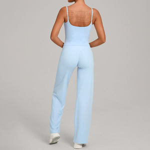 Ensemble de yoga et de fitness 2 pièces pour femmes, respirant, en spandex/polyester, haut sans manches et pantalon taille haute, taille élastique pour le sport - Product Image 6