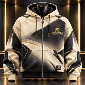 Sudadera con capucha y cremallera para hombre, forro polar, estampado geométrico, transpirable, ropa deportiva de invierno, gruesa, 100% algodón, negro, beige, dorado - Product Image 1