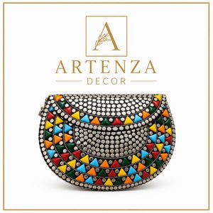 Golden Metal Rectangle Fashion Mosaic Clutch <b>Bag</b> Vintage Evening Purse Chain Strap Handmade Wedding Party for Women - Product Image 4