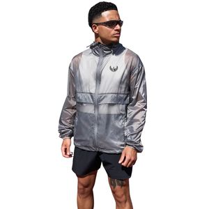 Mens Silver Grey Lightweight Hooded Windbreaker <b>Jacket</b> Full Zip <b>Packable</b> Running Training Outdoor Sportswear Embroidery Front - Product Image 2