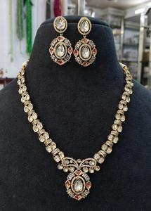 Ensemble de collier vintage plaqué or avec pierres ovales taillées, design floral, pour femmes, bijoux de mariage - Product Image 4