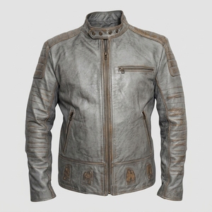 Chaqueta de Motociclista de Cuero Genuino Marrón Desgastado para Hombre, Cuello Alto con Cremallera, Chaqueta de Motociclista para Otoño - Product Image 5