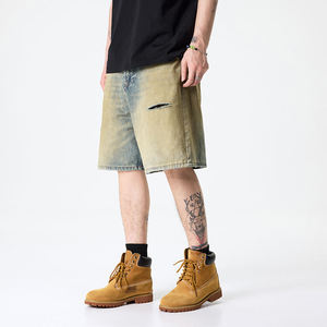 Shorts de Mezclilla Desgastados para Hombre, Corte Recto, Cintura Media, Casuales, para Verano, con Bolsillos de Tela de Algodón - Product Image 2