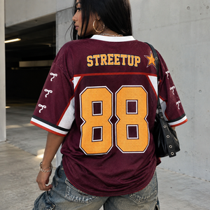 เสื้อเจอร์ซีย์แฟชั่นผู้หญิงสไตล์ลำลอง สตรีทแวร์  แบบสั่งทำได้ พร้อมหมายเลขปักลายกราฟิกวิบวับ คอวี เสื้อยืดอเมริกันฟุตบอล - Product Image 3