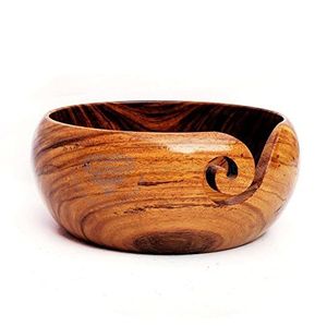 AZ ENTERPRISES Wood Yarn Bowl Round Simple Design Portable 15cm for Hand Knitting Durable <b>Craft</b> Supply - Product Image 2