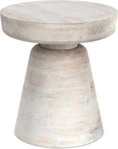 Robbie Accent <b>Table</b> Wide Solid Mango Wood End <b>Table</b> in Distressed White Wash Boho Contemporary <b>Rustic</b> <b>Side</b> <b>Table</b> for Living Room - Product Image 1