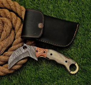 Damascus Steel Drop Point Folding <b>Knife</b> for Camping & Hiking Handmade <b>Bone</b> <b>Handle</b> Pocket <b>Knife</b> - Product Image 2