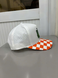 Casquette Snapback en toile à carreaux camouflage blanc/orange, visière à carreaux, 6 panneaux, ajustable, unisexe, performance, panneau avant découpé au laser, décontractée - Product Image 3