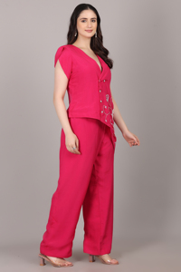 Conjunto de 2 piezas de moda femenina moderna, color rosa, con cuentas de lentejuelas y bordados, ropa elegante de lujo. - Product Image 3