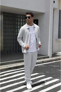 Ensemble de survêtement décontracté pour homme, veste polo zippée intégrale et pantalon à cordon de serrage, 2 pièces, coupe classique, avec poches - Product Image 5