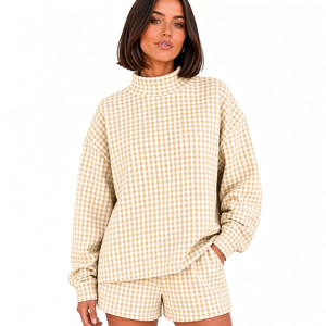 Conjunto Casual de Dos Piezas para Mujer, Top de Manga Larga, Pantalones Cortos Relajados, Cómodos y Suaves, Estilo Urbano - Product Image 3